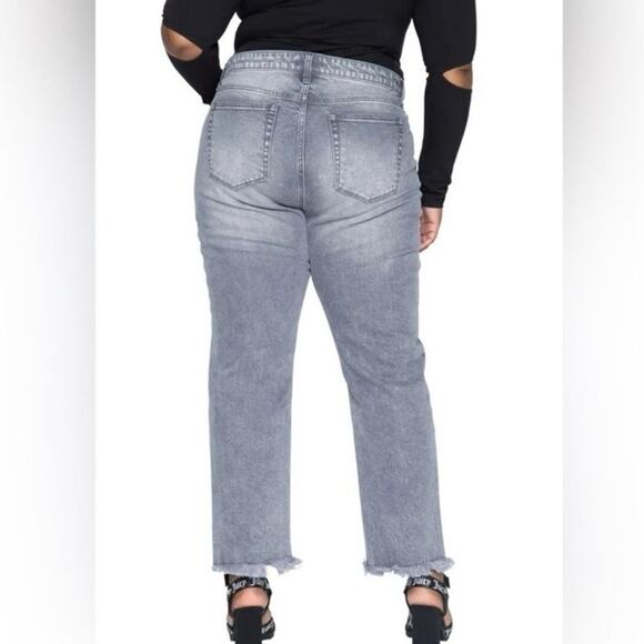 Juicy Couture Venice Straight Jean Women's 14W Gray Marble Wash Denim Fringe Hem - Picture 3 of 12